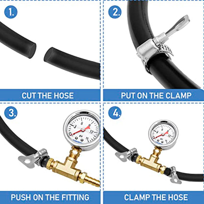 MEASUREMAN Fuel Pressure Gauge Kit 0-15Psi Stainless Steel Glycerin Filled, 1-1/2" Dial Size, with 5/16" Fuel Line Fuel Pressure Brass T-Fitting Adapter, Lower Mount - size: 0-15 psi, style: Lower Mount T-Fitting Adapter
