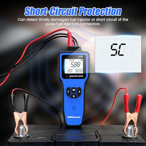 OBDRESOURCE Automotive Car Fuel Injector Tester and Adapter Kit,12V Vehicle Fuel System Diagnostic Tool with LED Display,10 Pulse Modes Injector Tester,12V/5V DC Output Power