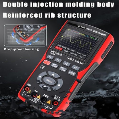 3-in-1 Handheld Digital Oscilloscope Multimeter with Signal Generator, Automatic Range, Battery Powered, Red, for Automotive and Electrical Diagnostics - color: Black