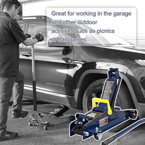 2.5 Ton (5,000 lbs) Low Profile Heavy Duty Steel Hydraulic Floor Jack with Single Piston Pump, Lifting Range 3-3/8" to 14-15/16", for Car, Light Truck and SUVs, Blue - color: blue