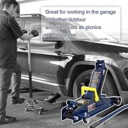 2.5 Ton (5,000 lbs) Low Profile Heavy Duty Steel Hydraulic Floor Jack with Single Piston Pump, Lifting Range 3-3/8" to 14-15/16", for Car, Light Truck and SUVs, Blue - color: blue