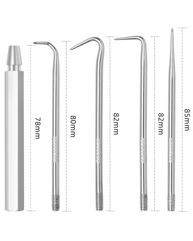 4 Pcs Removable Hook and Pick Set - Interchangeable Hex Handle Automotive Tools for Oil Seal Removal, Gasket Scraper, O-Ring Puller with Replaceable Hook Heads