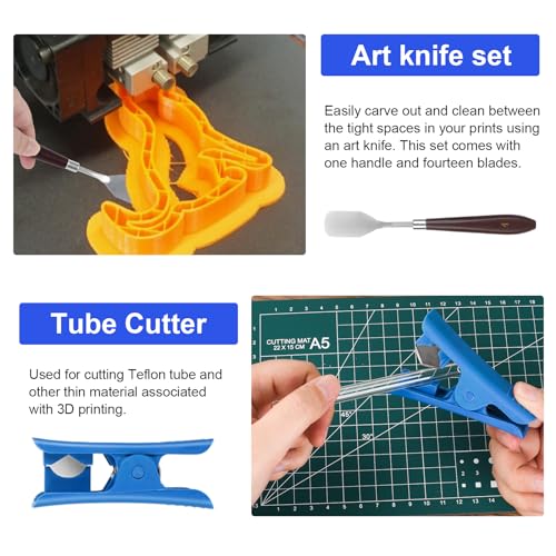KuanStore 3D Printer Tools Kit, 3D Printing Accessory with 55Pcs Includes Deburring Tool, Caliper, Art Knife Set, Tube Cutter, Storage Bag Suitable for 3D Print Removing, Cleaning | Includes Deburring Tool, Caliper, Art Knife Set, Tube Cutter, Storage Bag