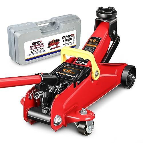 DNA Motoring 1.5 Ton Car Floor Jack Low Profile Hydraulic Trolley Service/Floor Jack, 1.5T / 3000 lbs Capacity, Lifting Range 5.3 Inch -12 Inch, with Storage Case, Red, TOOLS-00326 - color: Red, style: 1.5 ton
