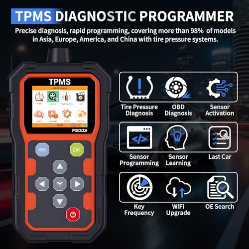 PS003 TPMS Programming Tool OBD2 Scanner, Tire Pressure Sensor Relearn Diagnostic Tool, Check Engine Light Code Reader for Cars Mechanics