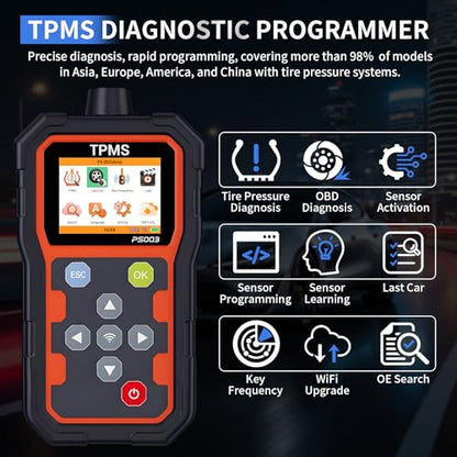 PS003 TPMS Programming Tool OBD2 Scanner, Tire Pressure Sensor Relearn Diagnostic Tool, Check Engine Light Code Reader for Cars Mechanics