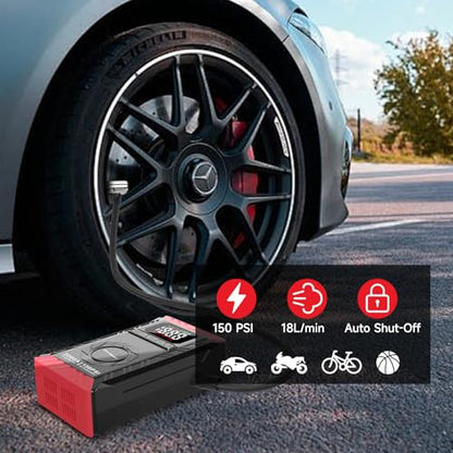 10-in-1 UltraSafe Jump Starter with Air Compressor,12V Lithium Battery Booster Pack with LED Flashlight,Portable Car Jump Box,Power Bank & Jumper Cables for 6.0L Gas/3.0L Diesel Engines