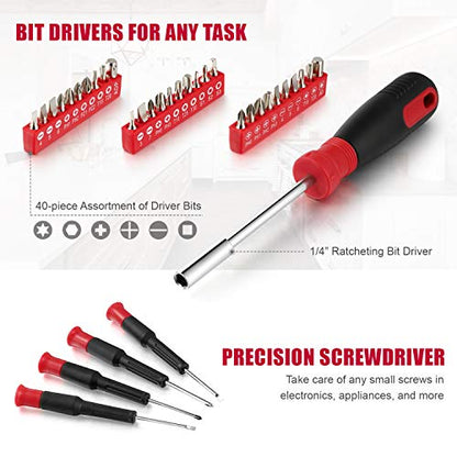 Eastvolt 128-Piece Home Repair Tool Set, Tool Sets for Homeowners, General Household Hand Tool Set with Storage Toolbox, EVHT12801, Black + Red (ASK01) - size: 128, style: Tool Set