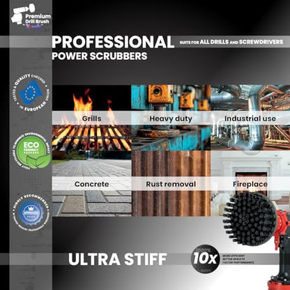 Premium Drill Brush Professional – Ultra-Stiff 5 in Black Set of 3 | Scratch-Free Heavy-Duty Cleaning Brush for Concrete, Brick, Stone, Metal, Garage, BBQ Grills, Rust and Construction Tools - color: Black
