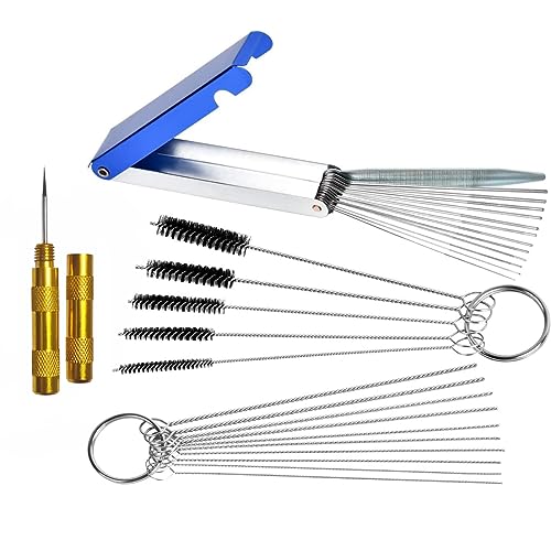 LImeiy Carburetor Carbon Dirt Jet Remove Cleaner, 13 Cleaning Wires Set + 10 Cleaning Needles + 5 Nylon Brushes + 1 Sharp Pick Tool Kit for Motorcycle ATV Moped Welder Carb Chainsaw Spray Guns Torch