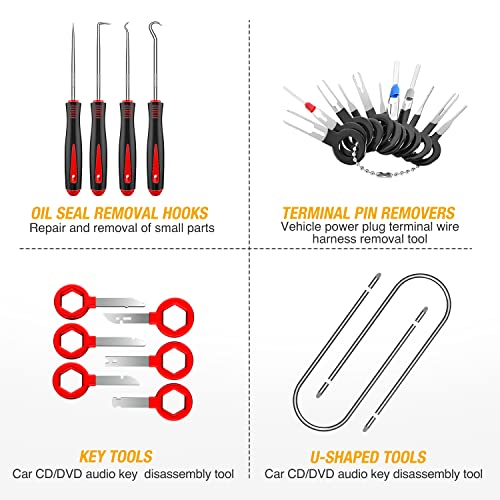 GOOACC 200Pcs Trim Removal Tool, Auto Push Pin Bumper Retainer Clip Set Fastener Terminal Remover Tool Adhesive Cable Clips Round Handle Crowbar Pry Kit Car Panel Radio Removal Auto Clip Pliers - color: 120Pcs Clips +80 Remover