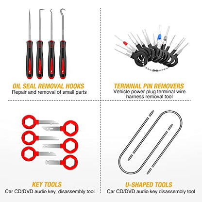 GOOACC 200Pcs Trim Removal Tool, Auto Push Pin Bumper Retainer Clip Set Fastener Terminal Remover Tool Adhesive Cable Clips Round Handle Crowbar Pry Kit Car Panel Radio Removal Auto Clip Pliers - color: 120Pcs Clips +80 Remover