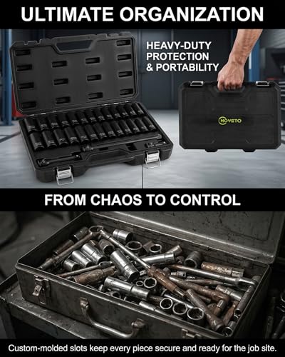 29-Piece 1/2" Drive Impact Socket Set, SAE (3/8 to 1 inch) and Metric (10-24mm) Sizes with Extension Bars Standard Deep Socket Set CR-V Material High Durability Impact Wrench - style: SS-D12-29PC