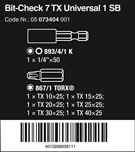 Wera 073404 6 Piece Professional Torx TX10-TX40 Mini Bit Check,5073404001