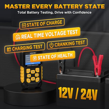 BT460 12 24v Car Battery Tester 30-2000 CCA Battery Load Tester Automotive Battery Tester with Cranking Charging System Test,2.8" Color Display and Data Review