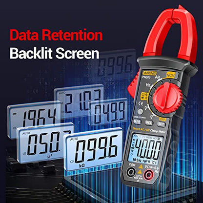 ANENG Digital Clamp Meter,Multimeter Tester,600A AC/DC Current,Voltage,NCV | 4000 Count Amp Voltmeter Measure AC/DC Voltage,Capacitance,Resistance,Diodes,Continuity,Frequency,Backlight Electrical Tools - style: 4000 Counts AC/DC Current