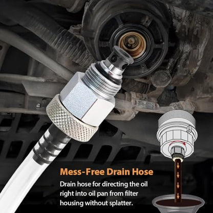 FIRSTINFO 64.5mm Oil Filter Wrench, Engine Oil Funnel, Oil Drain Hose | for Toyota & Lexus, Easy Oil Change Tool, F3545TN - style: Drain Tool Set + Funnel