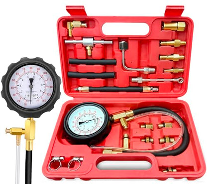 BETOOLL 0-140PSI Fuel Pressure Tester Kit, Fuel Injector Injection Pump Pressure Gauge Kit for Gasoline Cars, Trucks and Motorcycles - size: Normal