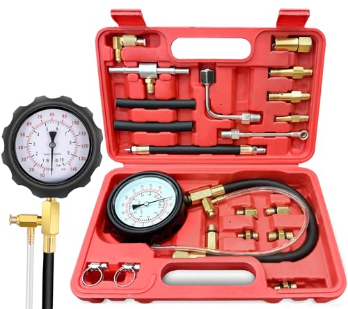 BETOOLL 0-140PSI Fuel Pressure Tester Kit, Fuel Injector Injection Pump Pressure Gauge Kit for Gasoline Cars, Trucks and Motorcycles - size: Normal