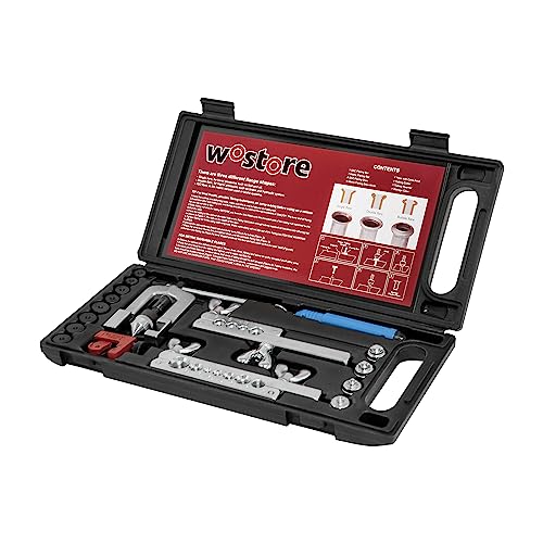 Wostore Brake Line Flare Kit, SAE Double & ISO Bubble, 7 Dies 3/16-5/8" | SAE double & ISO bubble flare tool with 7 dies (3/16-5/8"). Includes tubing cutter & pipe reamer. For brake line & fuel line. - size: Flaring tool
