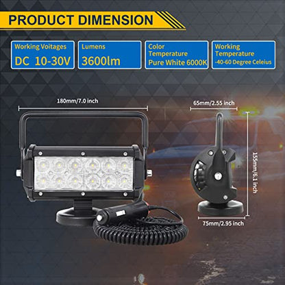 SKYWORLD Magnetic Led Work Light 12V, 1PCS 7 Inch 36W Flood Off Road Driving Fog Lamp, Portable Magnetic Base Holder for Car SUV Trailer Tractor Truck Engineering Maintenance Garage Camping - size: 7 Inch 36W Flood