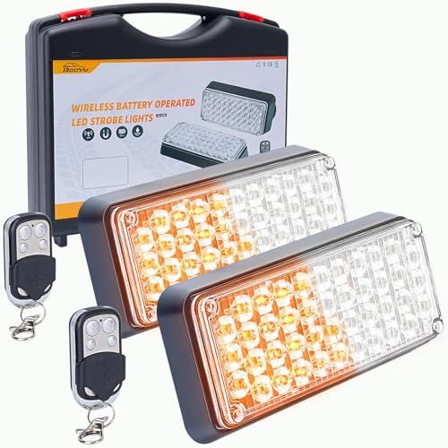 Amber/White Magnetic Flashing Strobe Light/w Controller, Battery Operated Rechargeable LED Safety Beacon Lights, Portable Emergency Warning Light Bar for Vehicles, Trucks, Car 2-Pcs - color: 2pcs Amber/White