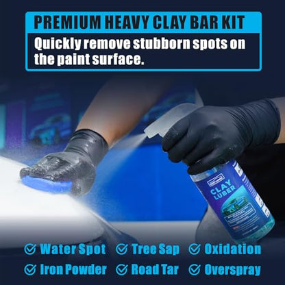 Clay Bar and Luber Kit, 4 Pack (4x100g) + 16.9 fl. oz | Auto Detailing, Lubricant Spray Included, 4 Pack Microfiber Cleansing Towel, Complete Kit
