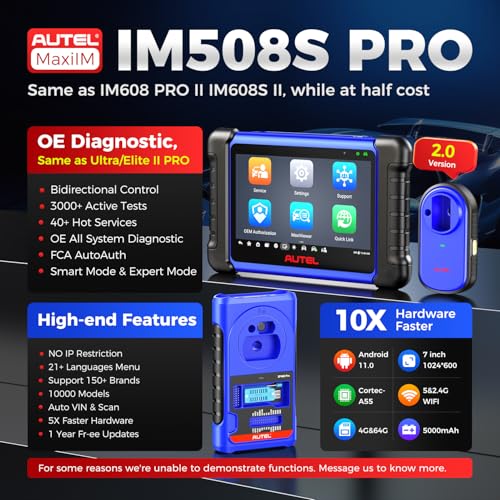 Autel Scanner MaxiIM IM508S PRO Full Bundle Ver., 3000+ Test 40+ Service | 2026 Same as IM608 PRO 2/ IM608S II, w/ $569 PRO Kit, Bidirectional Scan Tool, Enhanced All-Sys Diagnostic, 10X Faster, OS11