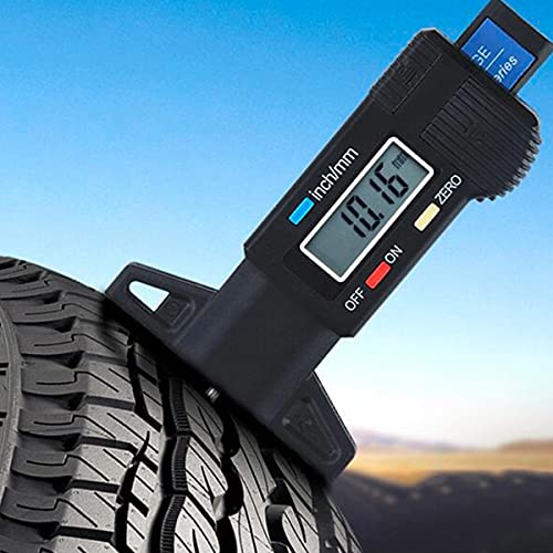 Tire Tread Depth Gauge, Digital Tire Tread Depth Gauge LCD with Inch and MM Conversion of 0-0.98 Inches, Tread Checker Tire Tester for Cars Motorcycle Trucks Vans SUV, Black