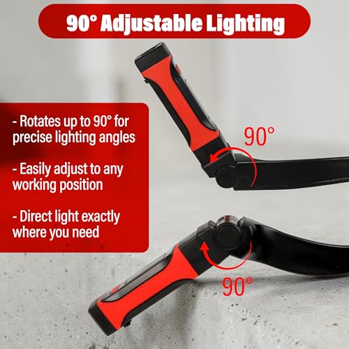 2Pcs Neck Light Detachable with Magnetic Base, Rechargeable LED Work Lamp, Hands Free Flexible Around Neck Mechanic Headlamp Flashlight with 2 Modes for Reading Repair, Gift for Men Women (Black Red)