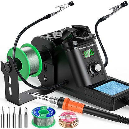 Preciva 926 III 130W MAX Digital Soldering Station with Auto Sleep & Calibration | Complete Kit Includes 5 Tips, Helping Hands, Solder Wire, Solder Wick | °C/ºF Display - size: 926 III