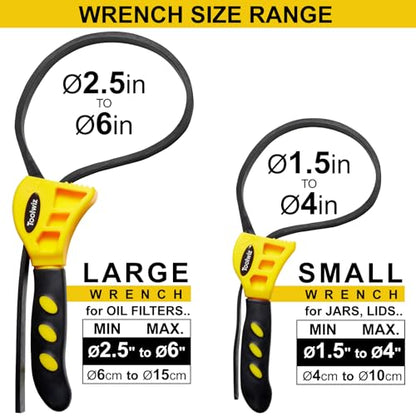 Toolwiz Rubber Strap Wrench Set for Pipes Below 6" (150mm) & 4" (100mm) – Reinforced Adjustable Wrench for Plumbing, Jar Opening, and Light DIY Tasks - color: Yellow