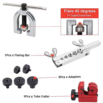 Tnisesm Brake Line Kits with Brake Line Double & Single Flaring Tool Kit + Blue Tube Bender- 25 Ft. 3/16 and 1/4 Copper Coated Brake Lines Kit (with 32 Fittings and 8 Unions)