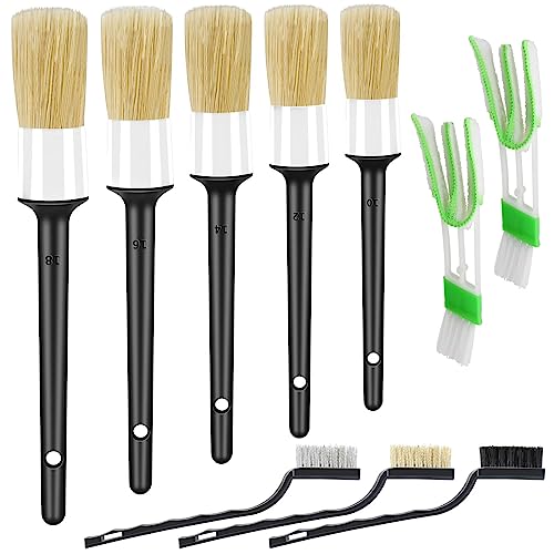 HMPLL 10pcs Car Detailing Kit, Premium Detailing Brush Set Includes 5 Soft Car Detailing Brushes, 3 Wire Brush, 2 Air Vent Brush for Cleaning Car Interior and Exterior Detailing, White - color: white