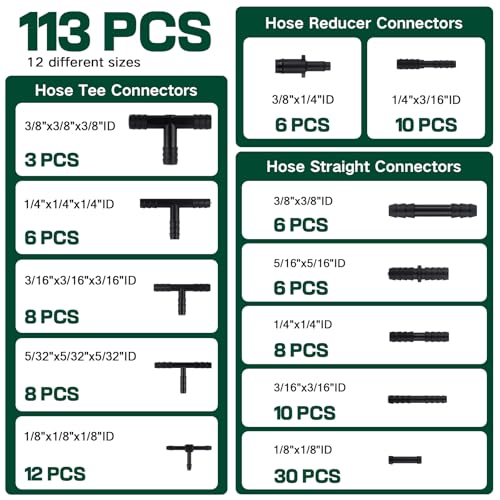 Silicone Vacuum Hose Kit, 5Ft 6PCS Vacuum Hose Automotive & 113PCS Vacuum Line Connectors, Multipurpose Vacuum Tubing for Variety Car Piping System, Max 130PSI, Automotive Replacement Vacuum Line Kit