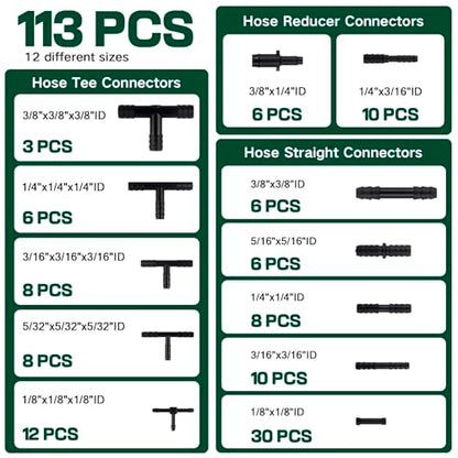 Silicone Vacuum Hose Kit, 5Ft 6PCS Vacuum Hose Automotive & 113PCS Vacuum Line Connectors, Multipurpose Vacuum Tubing for Variety Car Piping System, Max 130PSI, Automotive Replacement Vacuum Line Kit