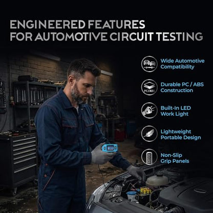 Automotive Car Circuit Fault Probe Tester - Portable Auto Current Tester for Parasitic Battery Drain Fuse Draw - 20A 48V 0.01A to 19.99A High-Precision Checker with LED Display Front Lighting