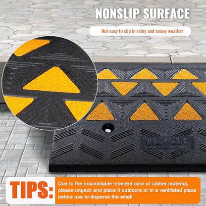 VEVOR Rubber Curb Ramp, 6" Rise Height 2 Pack, Heavy-Duty 33069 lbs/15 T Capacity Threshold Ramps, 19" L x 15" W Driveway Ramps with Stable Grid Structure for Cars, Wheelchairs, Bikes, Motorcycles - size: 6" H
