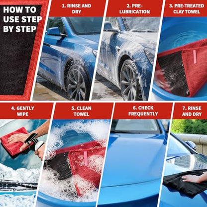 2 Pack Clay Bar Towels Auto Detailing, Fine Grade Microfiber Chamois Towel for Car DIY Detail (Red) - color: Red, size: 2 Pack