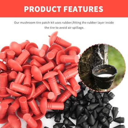 Mushroom Tire Plug Kit with 90PCS Pins,Practical Rapid Plug 2.0 Tire Repair for Flat Tire Repair Kit,Car Accessories Mushroom Plug Tire Repair Kit Fits Tubeless Tires (90pcs large mushroom heads) - color: 90pcs large mushroom heads