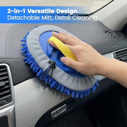 41" Car Wash Brush Kit Mitt Mop Sponge, Car Washing Mop with Scalable Long Handle, Chenille Microfiber Car Cleaning Brush Kit, Supplies Kit Car Care Kit of Scratch-Free for Car RV Truck Boat