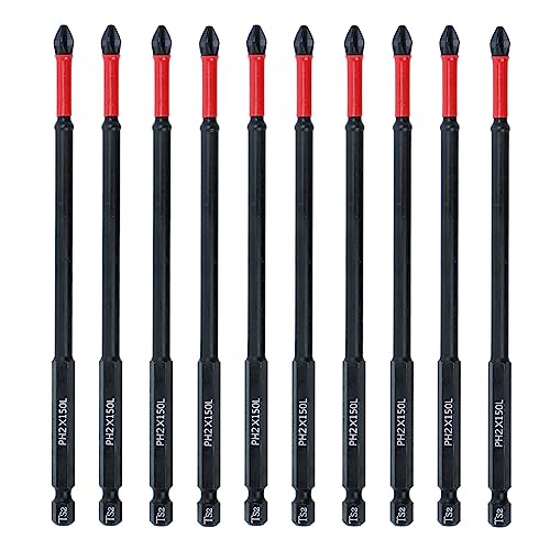 10 Pack Phillips PH2 Magnetic Anti Slip Screwdriver Bit Set 6 inch Length TS2 Anti-Slip Long Drill Bits Impact Driver Bits - size: Length:150mm