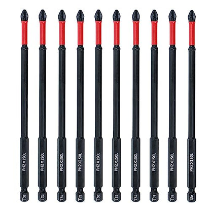 10 Pack Long Phillips Bits Magnetic Anti Slip Screwdriver Bits | 6 inch Long PH2 Bit with Anti-Slip Tip, Strong Magnetic Holding Impact-rated Durability Phillips #2 Bits for Impact Driver - size: Length:150mm