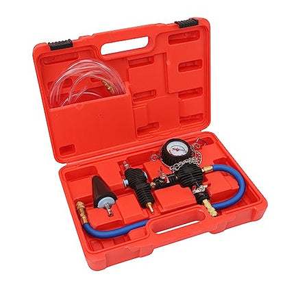 Coolant Refill Tool Kit | 90psi Pressure Tester with Accurate Gauge & Flexible Hose | Universal Radiator Vacuum Filler for Cars/Trucks/SUVs | 4 - Piece Kit with Storage Box