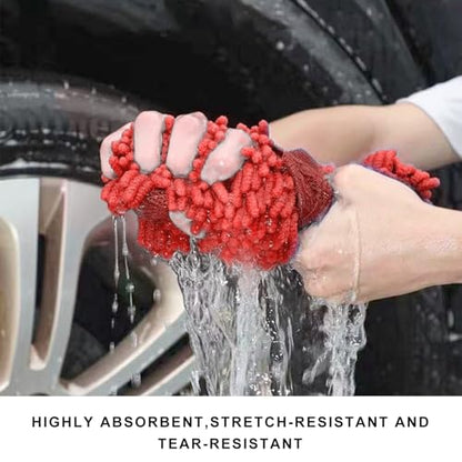 Microfiber Car Wash Sponge, Scratch-Free Vehicle Washing Mitt with Chenille & Mesh Sides, Highly Absorbent Sponge Lint-Free Cleaning Tool for Car Washing & Detailing (Red) - color: Red