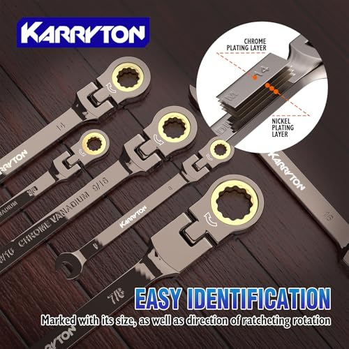 26-Piece Flex head Ratcheting Wrench Set (Metric & SAE), 72 Teeth Combination Wrench Set w/Organizer Rack,Cr-V Steel,6-19mm &1/4-7/8", Black Nickel Handle with Golden Ratchet - color: Flex Head