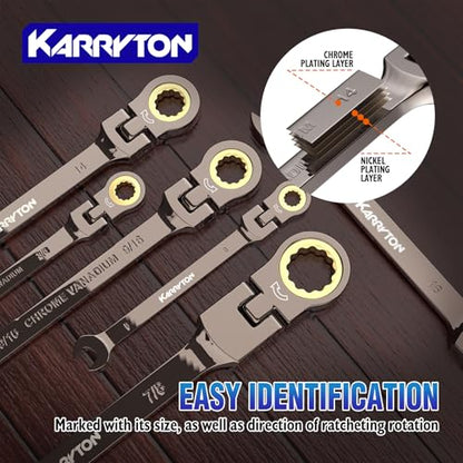 26-Piece Flex head Ratcheting Wrench Set (Metric & SAE), 72 Teeth Combination Wrench Set w/Organizer Rack,Cr-V Steel,6-19mm &1/4-7/8", Black Nickel Handle with Golden Ratchet - color: Flex Head