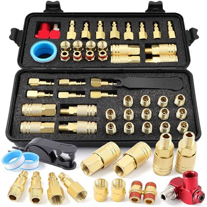 1/4" NPT Air Coupler and Plug Kit,48-Piece Industrial Quick Connect Fittings Set for Air Compressor Accessories and Air Hose - color: 48Pcs