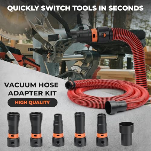 10 FT 1 1/4 Dust Collection Hose Kit Vacuum Hose Adapter Kit for Home and Shop Vacuums System,6 Adapters Fits with Multi-Brands,Quick Switchable Woodworking Power Tool and Sander vacuum hose - size: 10 Ft
