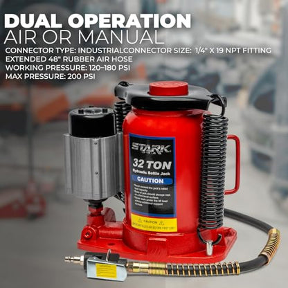 Stark USA 32-Ton Hydraulic Bottle Jack Air-Operated Bottle Jack Lift (64,000lbs) Capacity Portable Low Profile Manual Hydraulic Jack with Handle - size: 32 Ton Pneum Low Profile